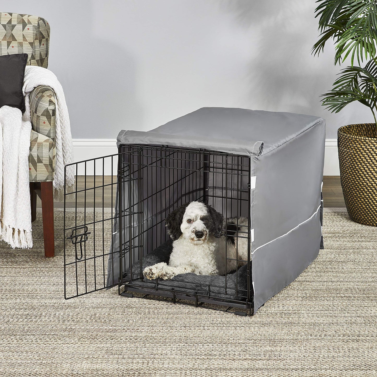 MidWest Homes for Pets Double Door Dog Crate Kit Includes One Two-Door Matching Gray Bed & Crate Cover, 30-Inch Kit Ideal for Medium Dog Breeds