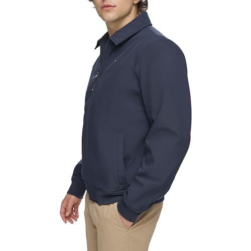 Chaqueta bomber ligera de punto acanalado Tommy Hilfiger para hombre, softshell medianoche con cuello doblado, talla mediana