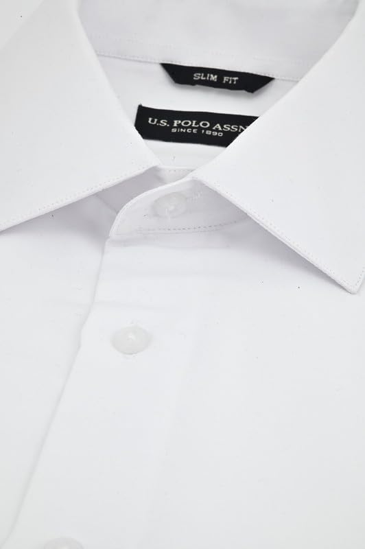 U.S. Polo Assn. White Slim Fit Long Sleeve Button Down Dress Shirts for Men - Wrinkle Free Long Sleeve Shirt Mens Formal