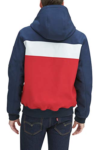 Tommy Hilfiger Women's Soft Shell Fashion Bomber with Contrast Bib and Hood, Midnight/Ice/Red, Medium