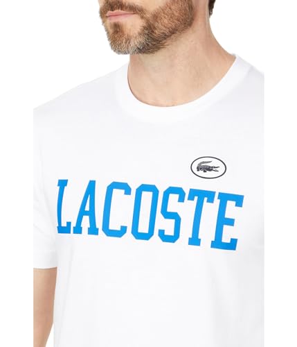 Lacoste Men's Short Sleeve Classic Fit Tee Shirt W/Large Wording, White, M