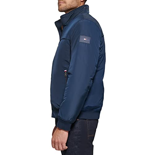 Chaqueta bomber Tommy Hilfiger Performance con efecto memoria sintética para hombre, azul marino, talla mediana
