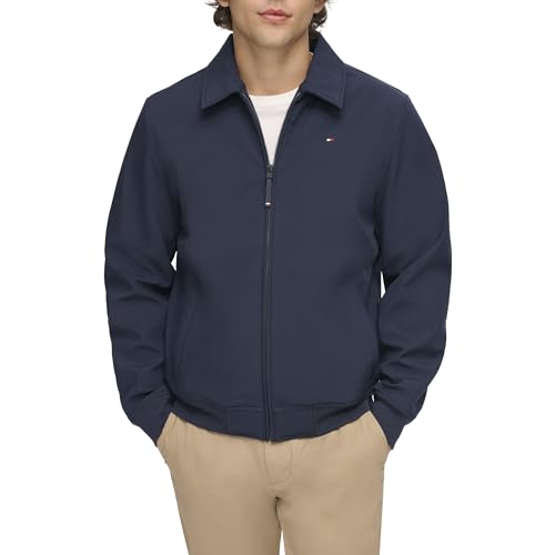 Chaqueta bomber ligera de punto acanalado Tommy Hilfiger para hombre, softshell medianoche con cuello doblado, talla mediana