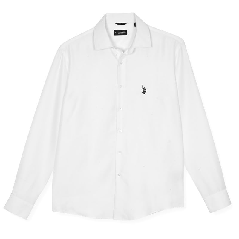 U.S. Polo Assn. White Slim Fit Long Sleeve Button Down Dress Shirts for Men - Wrinkle Free Long Sleeve Shirt Mens Formal