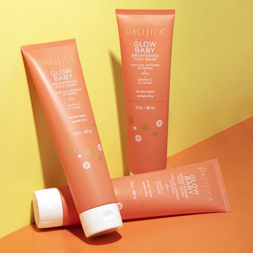 Pacifica Beauty Glow Daily Face Cleanser, Exfoliating, Vitamin C, AHA, Vanilla, For All Skin Types, Sulfate and Paraben Free, Vegan and Cruelty Free, 5 Oz