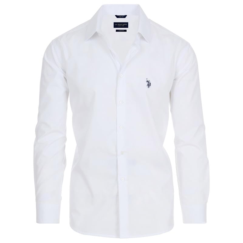 U.S. Polo Assn. White Slim Fit Long Sleeve Button Down Dress Shirts for Men - Wrinkle Free Long Sleeve Shirt Mens Formal