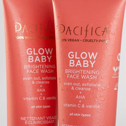 Pacifica Beauty Glow Daily Face Cleanser, Exfoliating, Vitamin C, AHA, Vanilla, For All Skin Types, Sulfate and Paraben Free, Vegan and Cruelty Free, 5 Oz