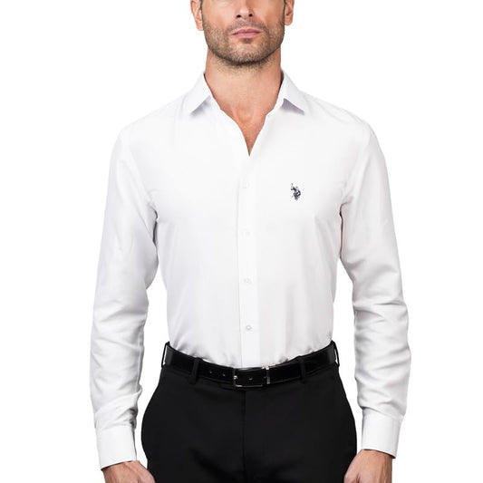 U.S. Polo Assn. White Slim Fit Long Sleeve Button Down Dress Shirts for Men - Wrinkle Free Long Sleeve Shirt Mens Formal