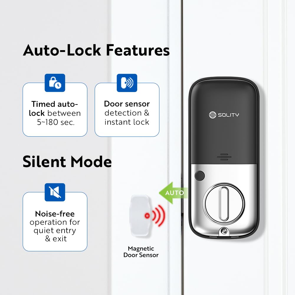 Solity No-Hub Smart Digital Door Lock, Designed in Korea, Keyless Entry, Wi-Fi, Remote Control, Touchscreen Keypad, Auto Lock, IP54 Waterproof GT10K Keypad (Satin Nickel)