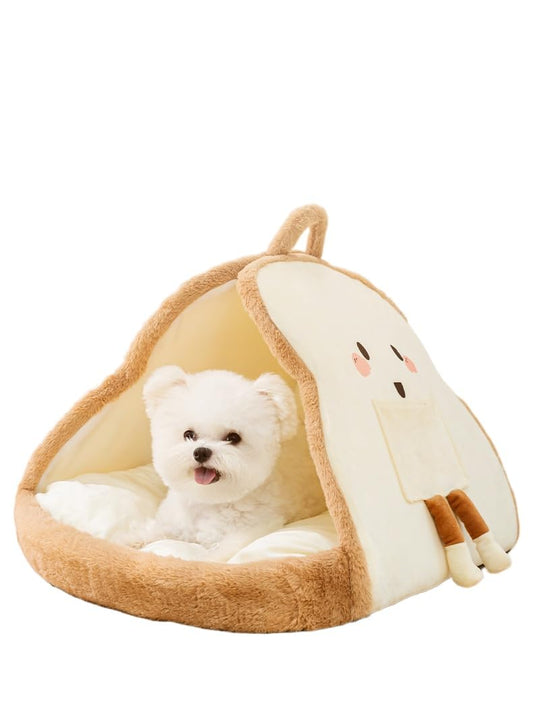 Portable Pet Cave for Puppy Kitten Cute Toast Design for Small Pets Cosy Cuddler (M:up to 5.5lbs)