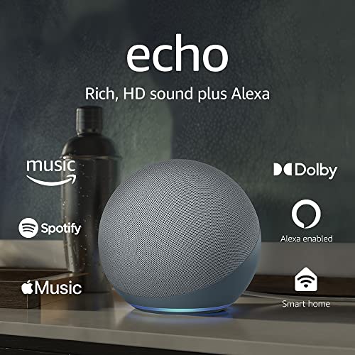 Amazon Echo (newest model), With premium sound, smart home hub, and Alexa, Twilight Blue