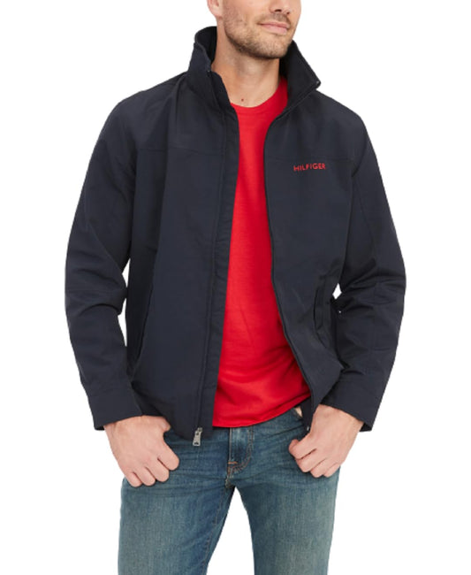 Tommy Hilfiger Men's Lightweight Waterproof Regatta Bomber Jacket, Sustainable Desert Sky, MEDIUM