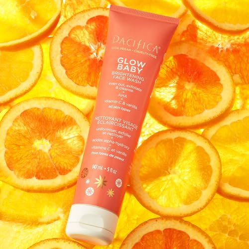 Pacifica Beauty Glow Daily Face Cleanser, Exfoliating, Vitamin C, AHA, Vanilla, For All Skin Types, Sulfate and Paraben Free, Vegan and Cruelty Free, 5 Oz