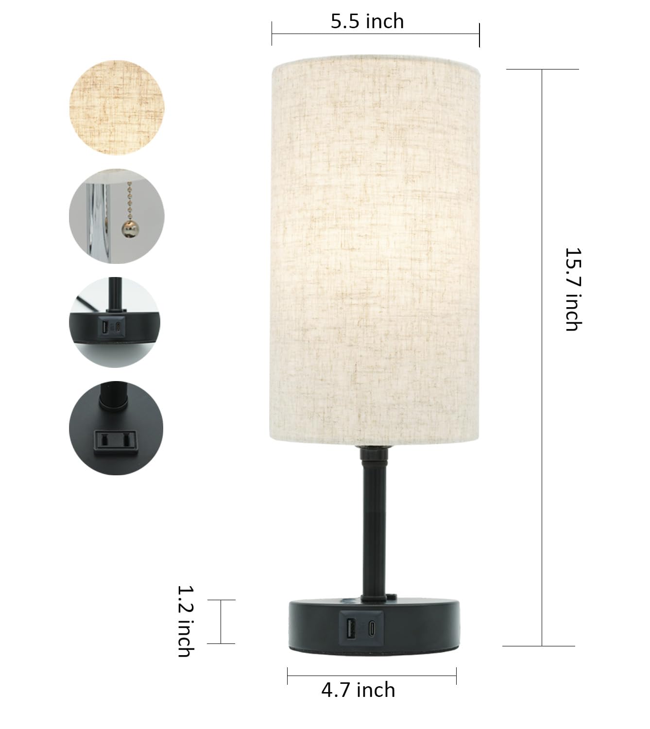 Eytueo Smart Table Lamp Work with HomeKit, Siri, Alexa, Google Assistant, Smart Beside Nightstand Lamp with AC Outlet & USB A+C Charging Ports, Ambiance Color Changing Bed Table Lamp for Bedroom