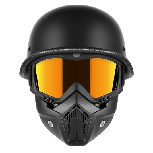 Motorcycle Half Helmets with Face Shield, German Style Motorcycle Helmet for Adult Men Women, DOT Approved Retro Half Shell Helmet for Moped Cruiser Scooter (XX-Large, 1Matt Black)