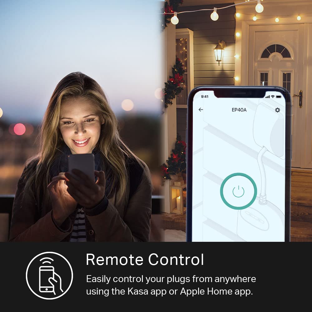 Kasa Apple HomeKit Outdoor Smart Plug, 2 Sockets, IP64 Weather Resistance for Outdoor String Lights, Compatible with Siri, Alexa & Google Home, Long Wi-Fi Range, 2.4G Wi-Fi Only, ETL Certified (EP40A)