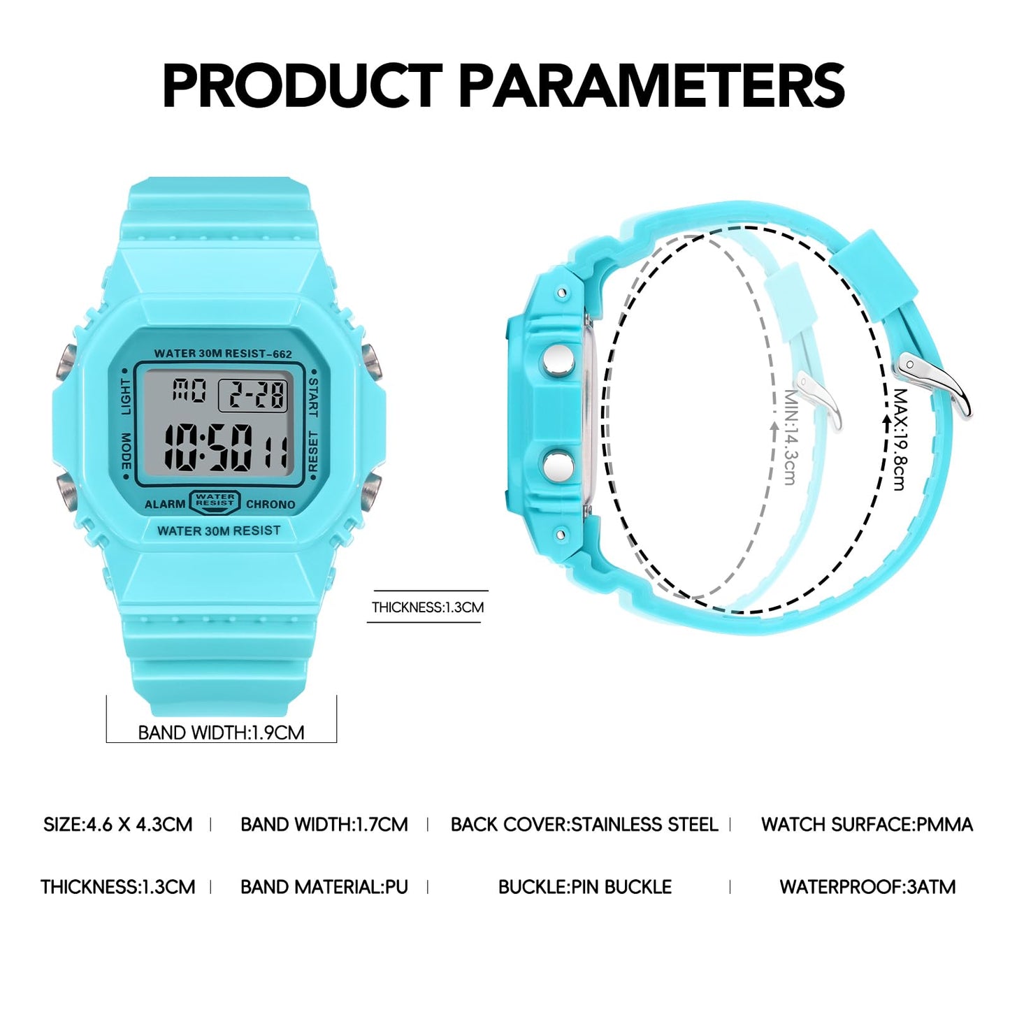 Digital Watch for Men Women Waterproof Outdoor Military Sports Timer Multifunctional Wristwatch Classic Design Easy to Set and Read Alarm Stopwatch Gift for Anniversary (662-Blue)