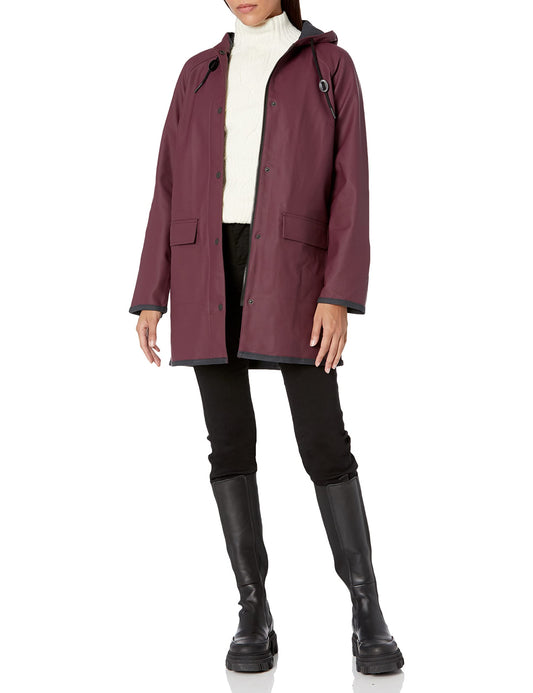 Levi's Women's Hooded Contrast Trim Rain Jacket (Standard & Plus Sizes), Wine, 1X