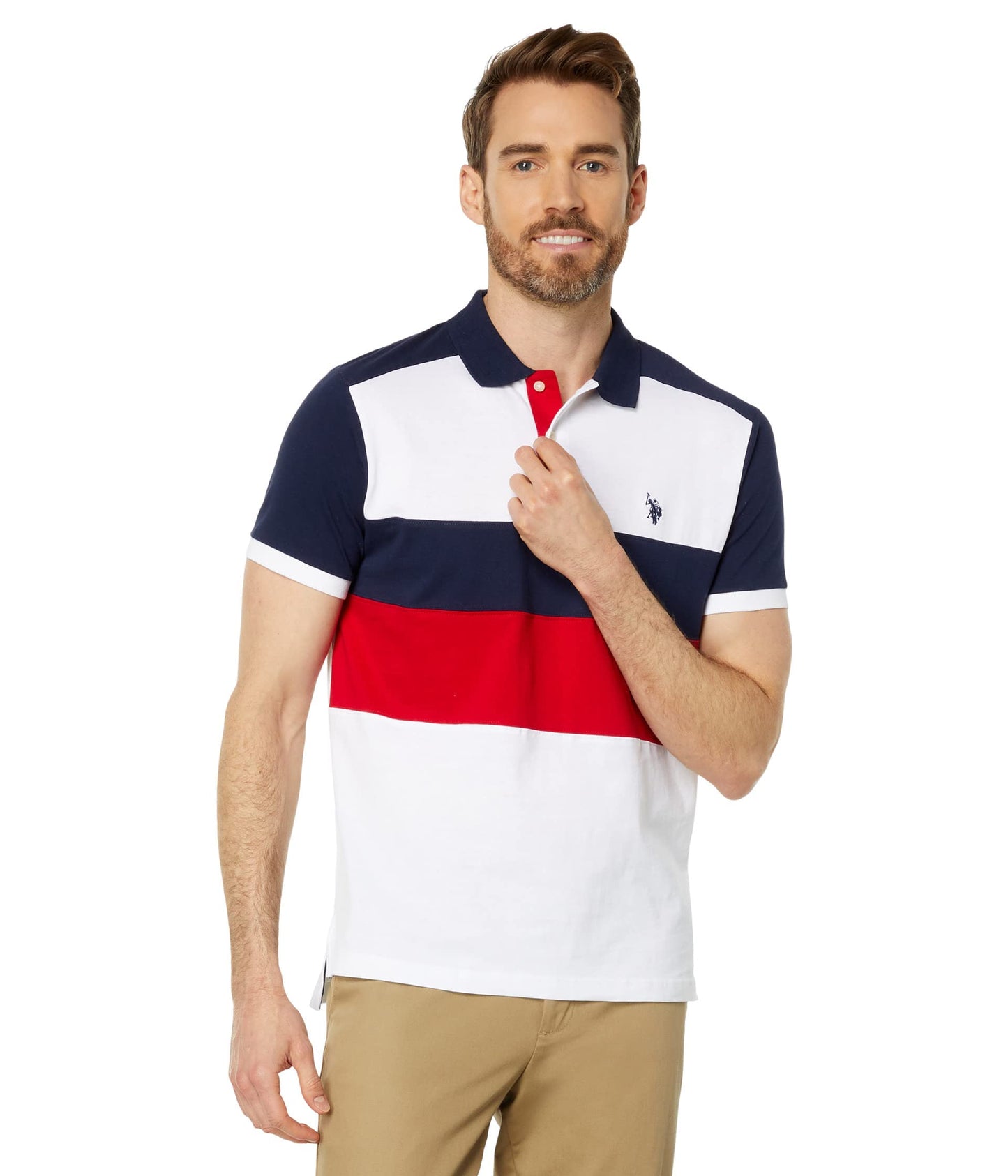 U.S. Polo Assn. Slim Fit Chest Stripe Color-Block Polo White MD