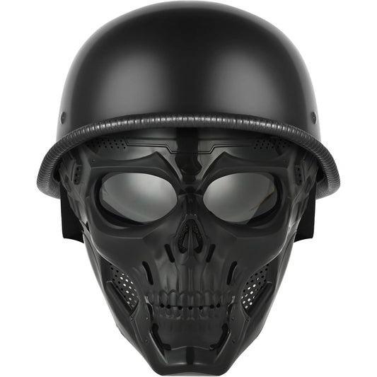 Motorcycle Helmet German Style Half Helmet Skull Cap Adult Men Women Half Shell Helmet, DOT Approved Retro Half Face Helmet for Cruiser Scooter Chopper (3Matt Black,X-Large)