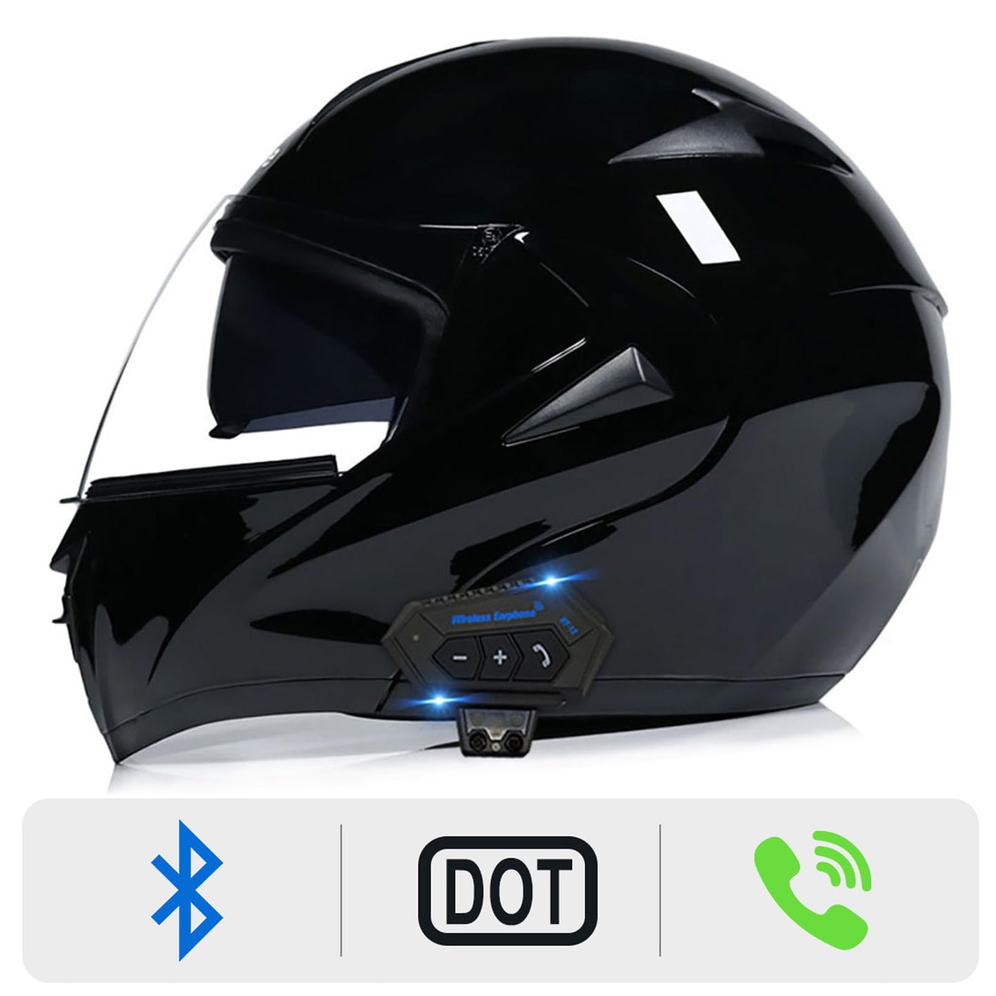 FRBRK Motorcycle Bluetooth Modular Helmet, DOT Approved Dual Visor Full Face Flip up Bluetooth Integrated Motorcycle Helmets for Adults Men Women