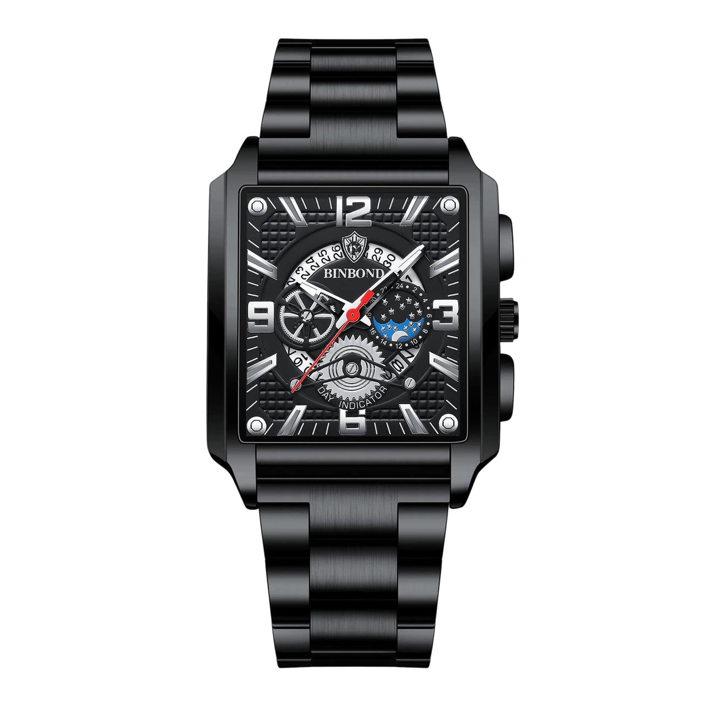 Avaner Men's Stainless Steel Wrist Watch, Analog Quartz Square Watch for Men with Calendar and Luminous Pointers