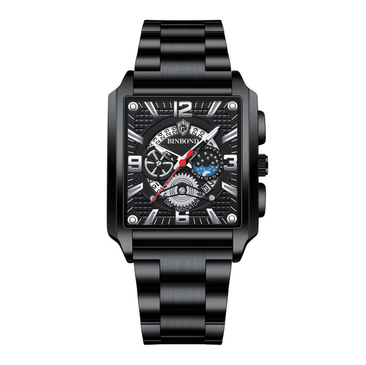 Avaner Men's Stainless Steel Wrist Watch, Analog Quartz Square Watch for Men with Calendar and Luminous Pointers