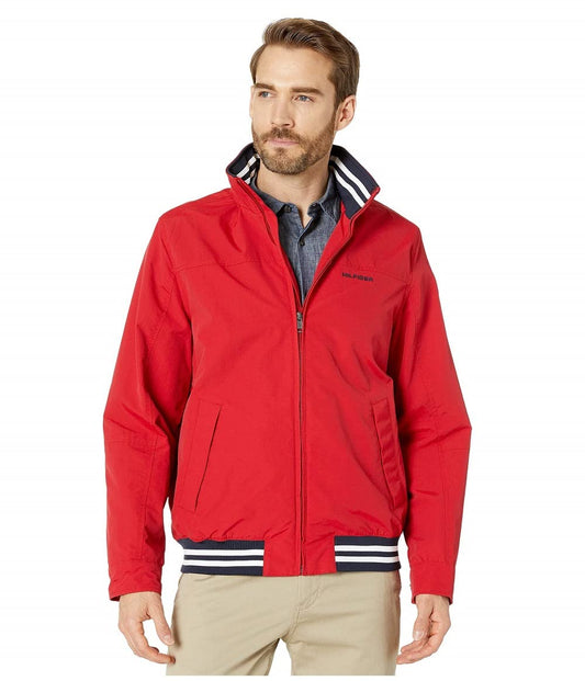 Chaqueta de regata ligera e impermeable Tommy Hilfiger para hombre, color rojo de competición (talla mediana)