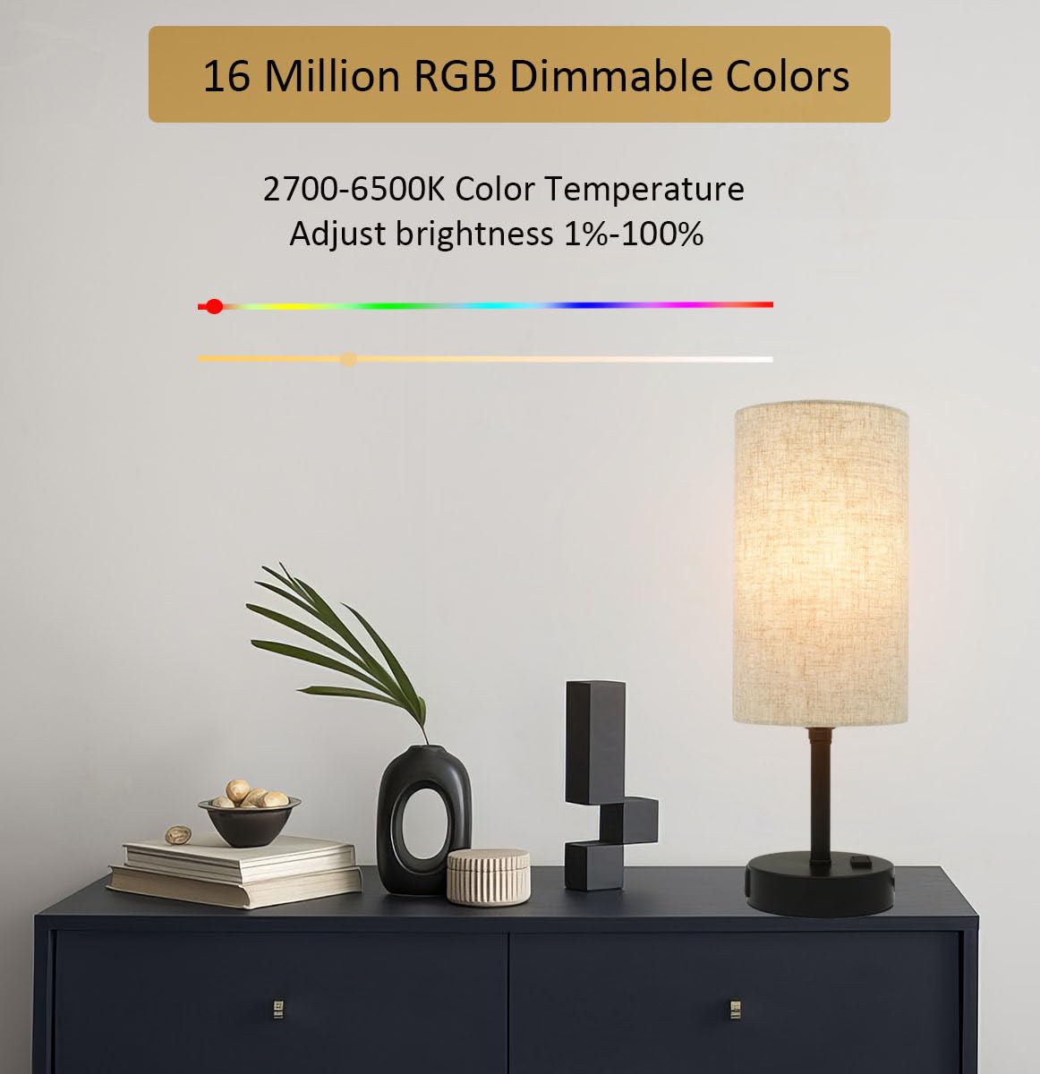 Eytueo Smart Table Lamp Work with HomeKit, Siri, Alexa, Google Assistant, Smart Beside Nightstand Lamp with AC Outlet & USB A+C Charging Ports, Ambiance Color Changing Bed Table Lamp for Bedroom