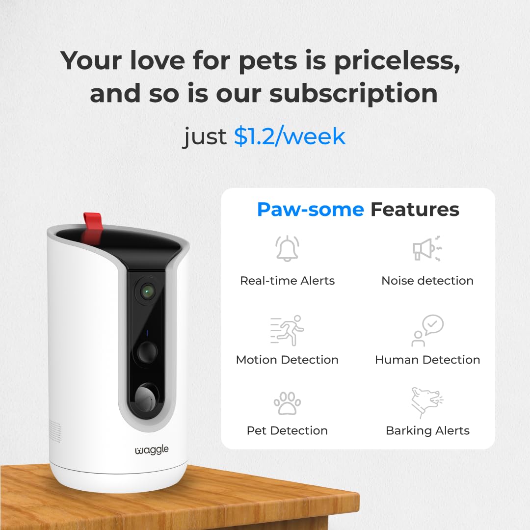WaggleCam 2K | 360° Pet Camera with Treat Dispenser, Privacy-Enabled Built-in Storage, Free Video Streaming for Pets, Motion Alerts, Night Vision & 2-Way Audio