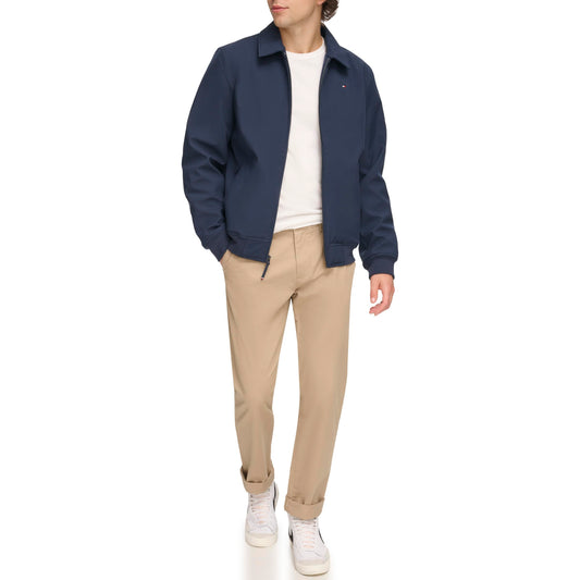 Chaqueta bomber ligera de punto acanalado Tommy Hilfiger para hombre, softshell medianoche con cuello doblado, talla mediana