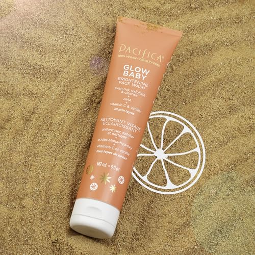 Pacifica Beauty Glow Daily Face Cleanser, Exfoliating, Vitamin C, AHA, Vanilla, For All Skin Types, Sulfate and Paraben Free, Vegan and Cruelty Free, 5 Oz