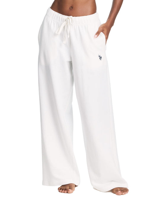 U.S. Polo Assn. Womens Wide Leg Sweatpants with Pockets, French Terry Wide Leg Sweats, Cute Sweatpants (Cloud, Medium)