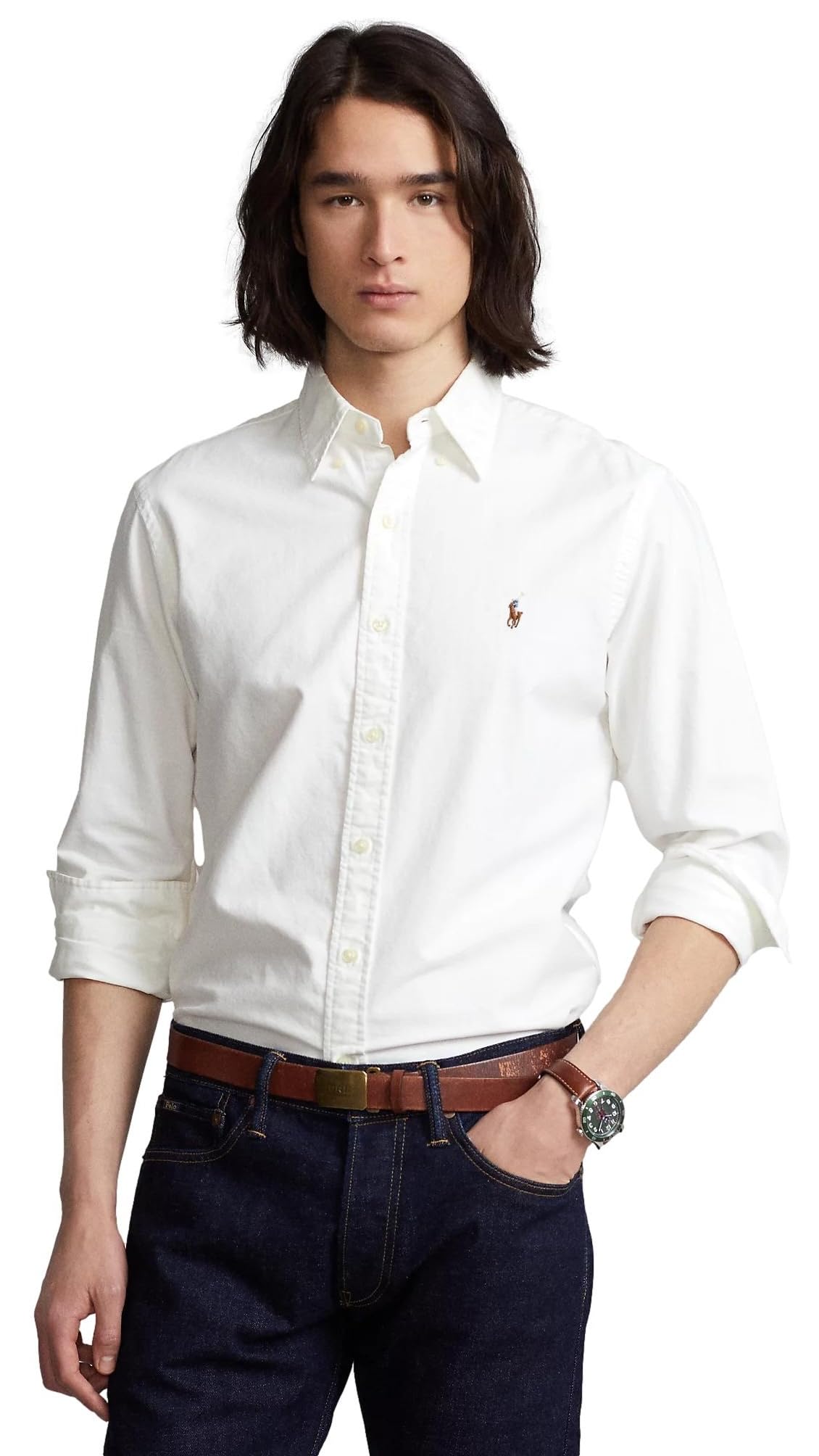 POLO RALPH LAUREN Men's Long Sleeve Oxford Button Down Shirt (XL, NewWhite)