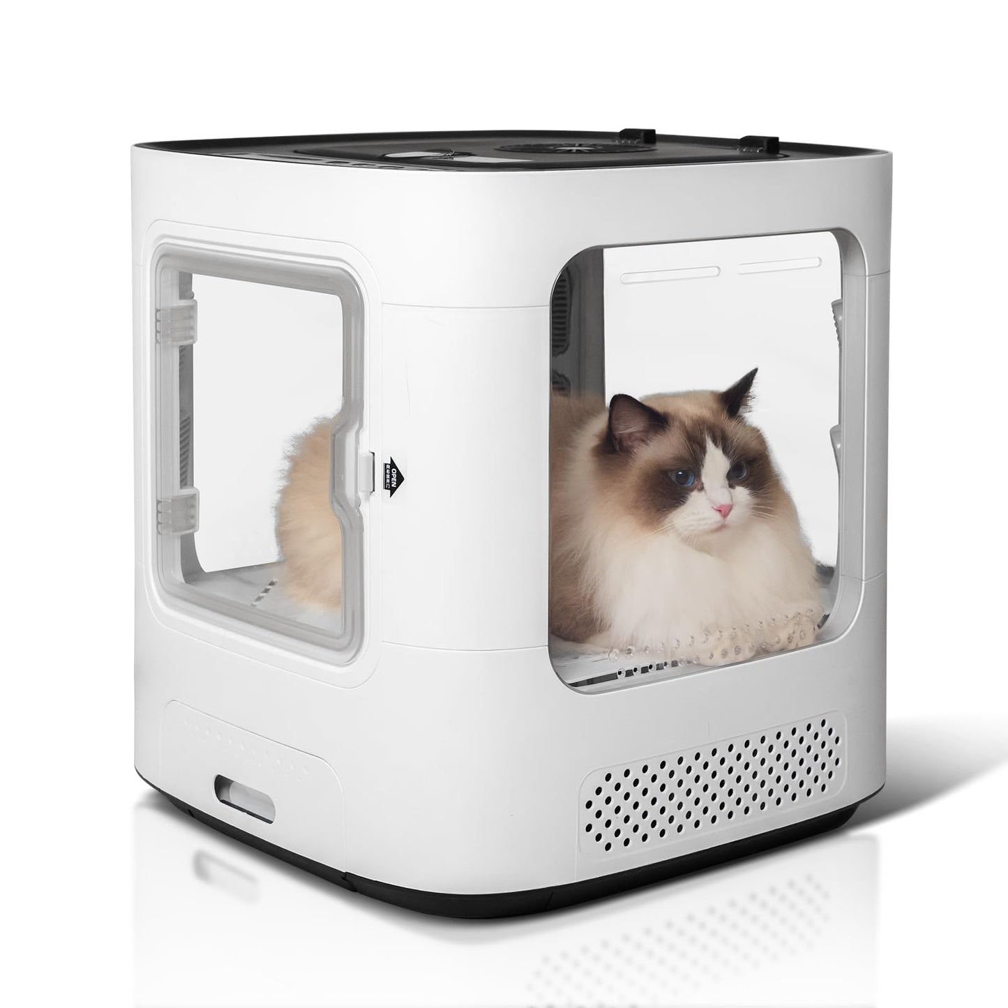 Exquimac 64L Pet Dryer Box Ultra Quiet Anion with Smart Temperature Control, 360° Fast Dry, Overheating Protection, Four-Sided Visibility, 4 Modes, Automatic Drying for Cats & Small Dogs