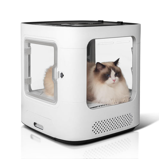 Exquimac 64L Pet Dryer Box Ultra Quiet Anion with Smart Temperature Control, 360° Fast Dry, Overheating Protection, Four-Sided Visibility, 4 Modes, Automatic Drying for Cats & Small Dogs
