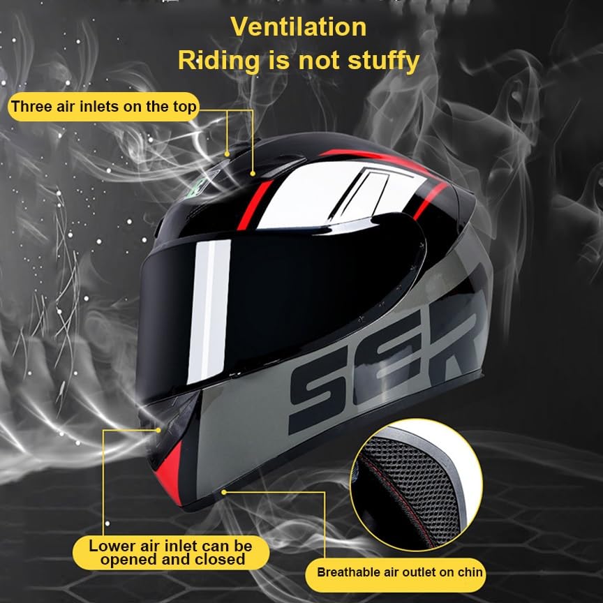 Bluetooth Full Face Motorcycle Helmet, DOT Approved Integrated Helmet, Built-in Dual Speaker with Microphone, Multiple Vents Motorbike Helmet Street Bike Helmet for Adults Men and Women S~XXXL(L,Small