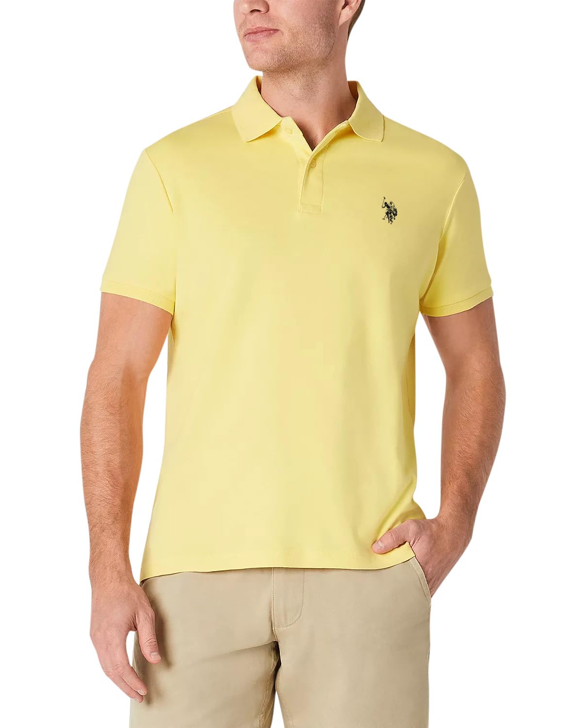 U.S. Polo Assn. Men's Solid Polo with Small Pony, Lemon Frost/Classic Navy, X-Large