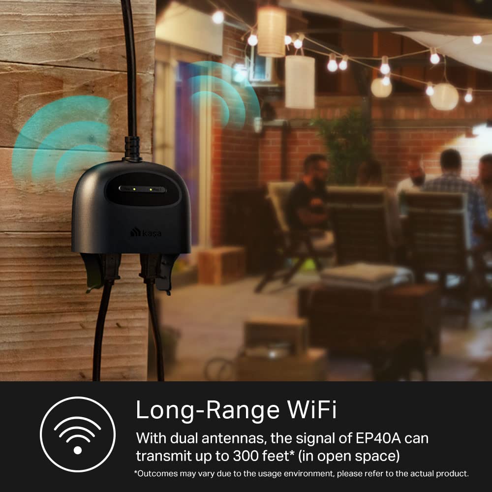 Kasa Apple HomeKit Outdoor Smart Plug, 2 Sockets, IP64 Weather Resistance for Outdoor String Lights, Compatible with Siri, Alexa & Google Home, Long Wi-Fi Range, 2.4G Wi-Fi Only, ETL Certified (EP40A)