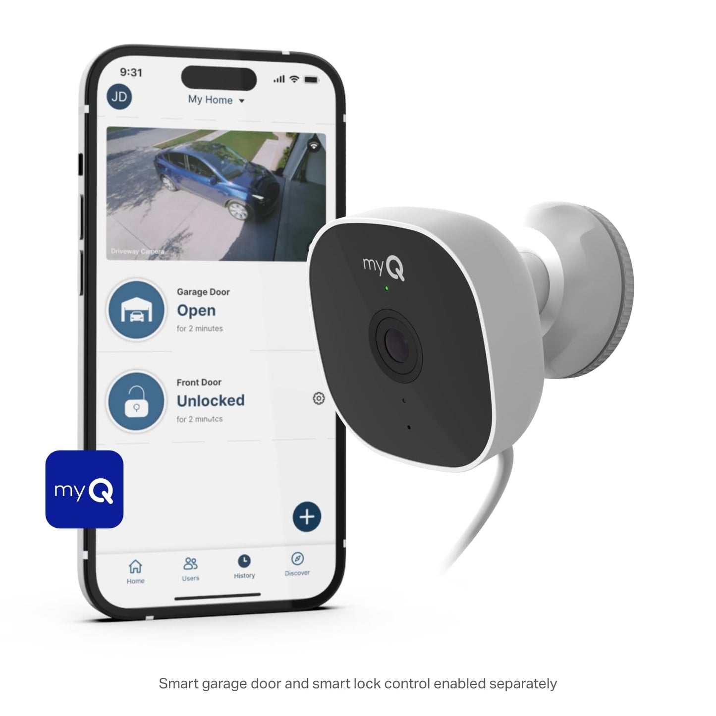 myQ Smart Outdoor Wired Camera - 1080p HD Video, Color Night Vision, Smart Lock & Garage Integration, Motion Detection, Wi-Fi, Two-Way Audio, Smartphone Control