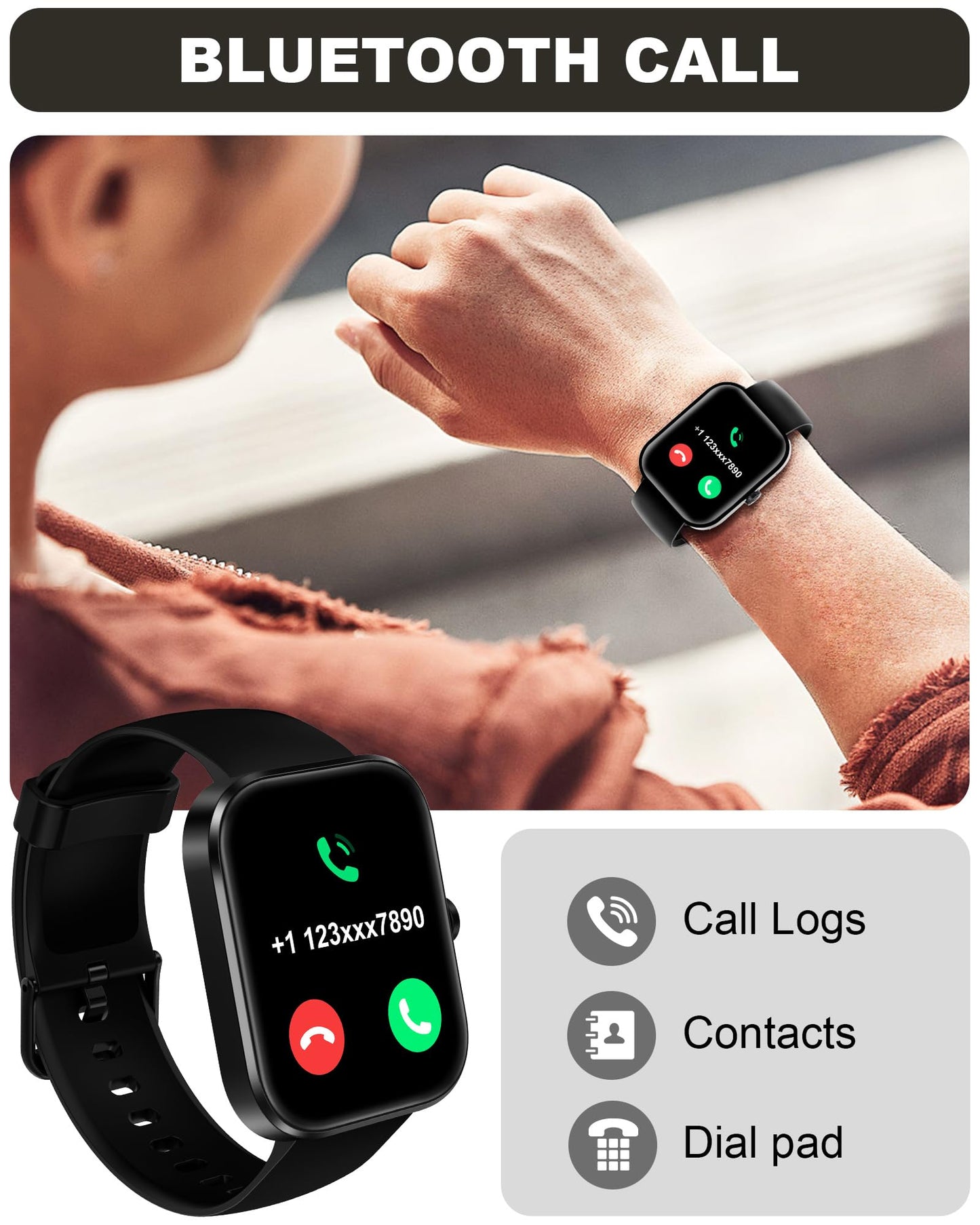 Bambooinn Smart Watch for Men Women(Answer/Make Call)-1.91" HD Fitness Smartwatch with Sleep/Heart Rate/spO2 Monitor, 113+ Sport Modes, IP68 Waterproof Smart Watch for Android iOS,Black