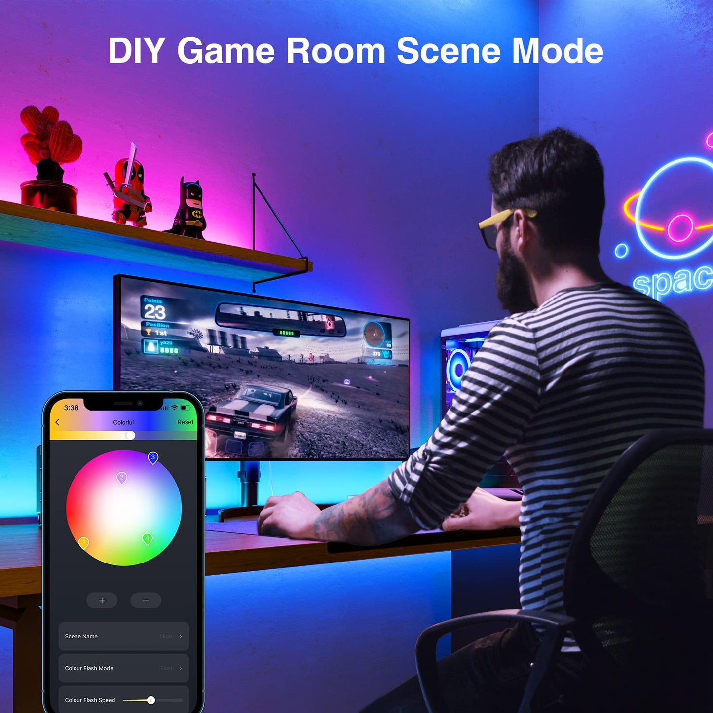 OHMAX Smart TV LED Backlight, 9.2ft Smart Home Lighting Compatible with Alexa & Google Assistant, App Remote Control, Music Sync 16 Million RGB Dimmable for 30-60in TV PC, 2.4Ghz WiFi