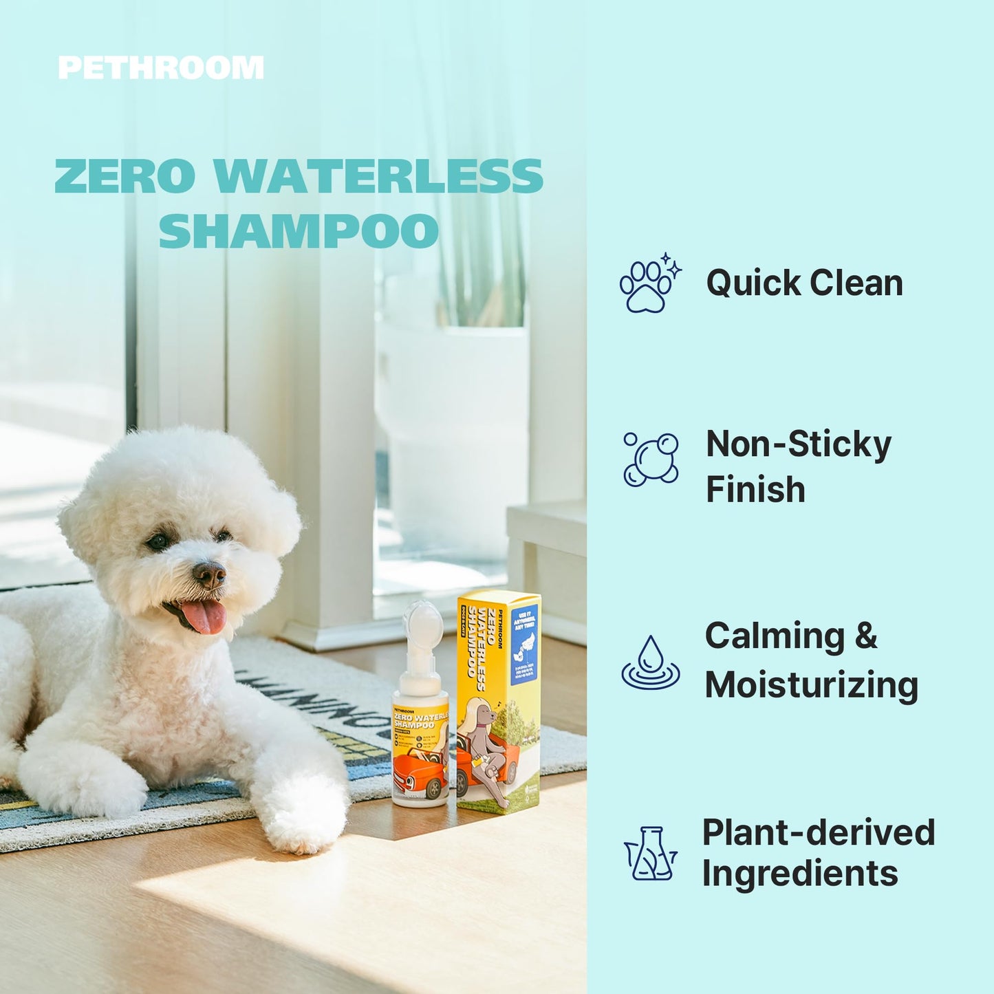 [PETHROOM] No-Rinse Paw Cleaner for Dogs & Cats | Portable, Quick Drying & Non-Sticky | Puppy Paw Washer with Soft Silicone Bristle | Deodorizing, Moisturizing, Allergy-Free Fragrance 2.87 fl oz.