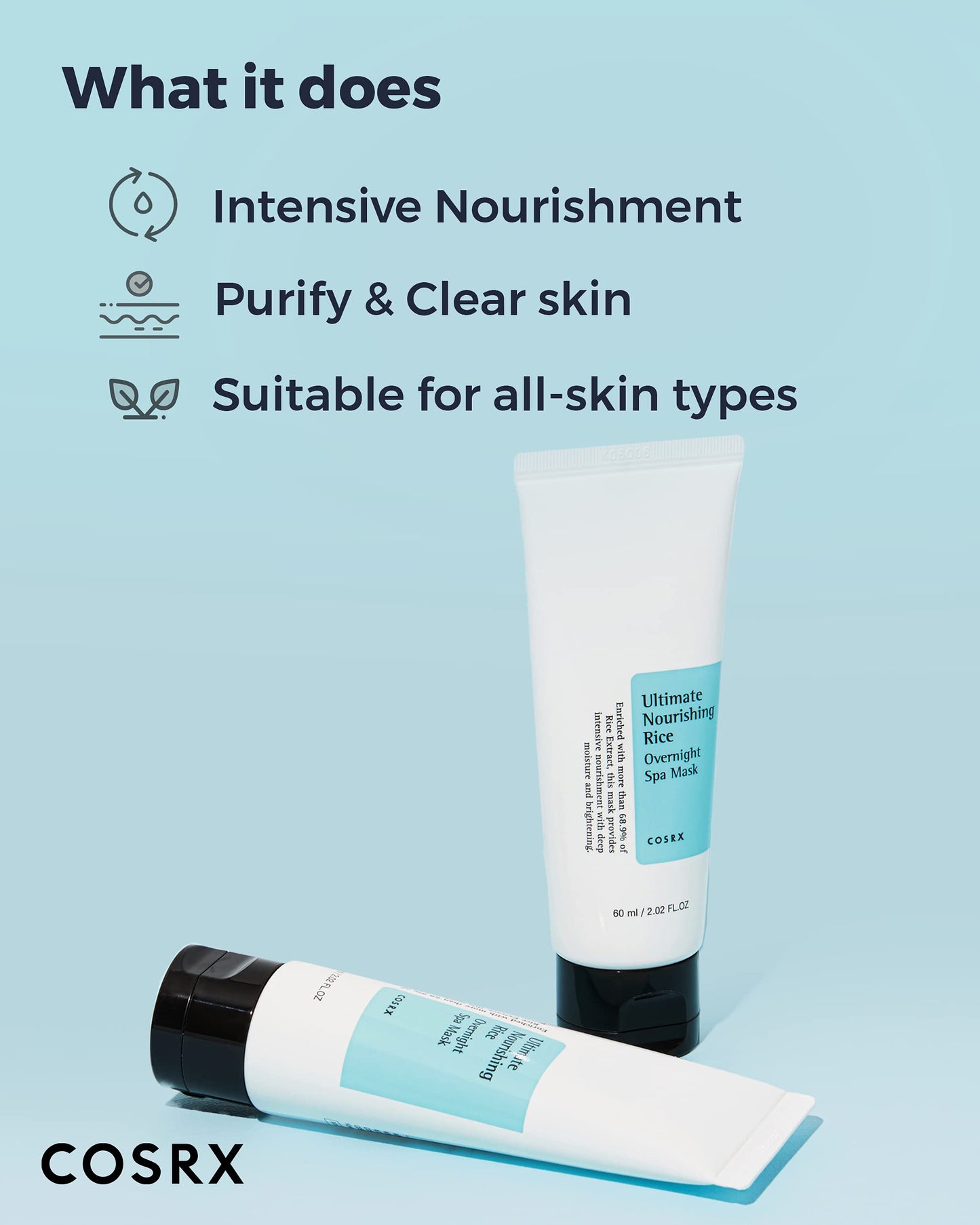 COSRX Ultimate Nourishing Rice Overnight Spa Mask, 60ml / 2.02 fl.oz | Rice Extract 68% and Niacinamide 2%, Korean Skin Care, Animal Testing Free, Paraben Free