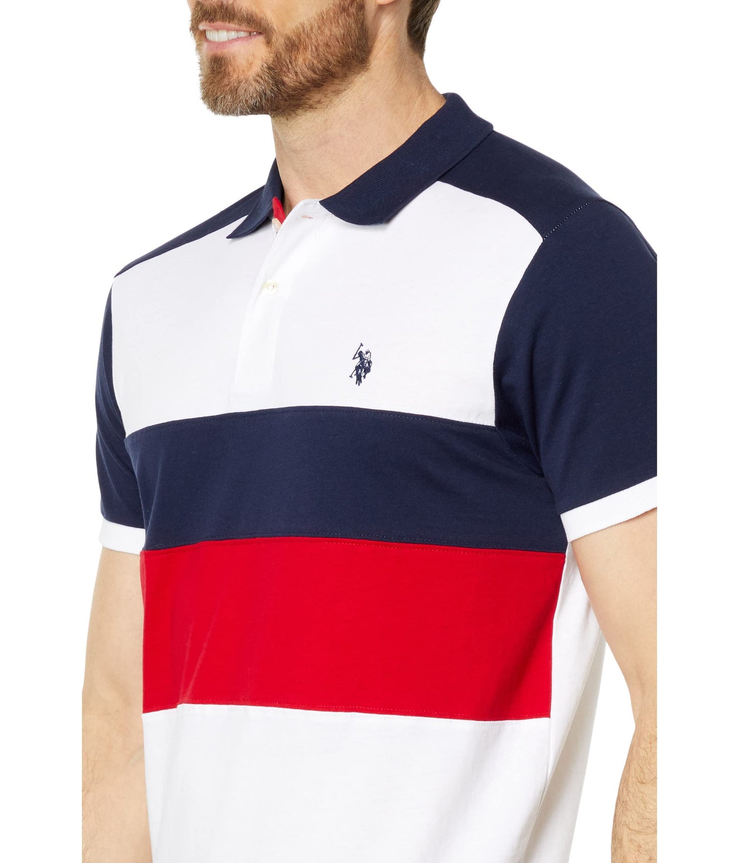 U.S. Polo Assn. Slim Fit Chest Stripe Color-Block Polo White MD