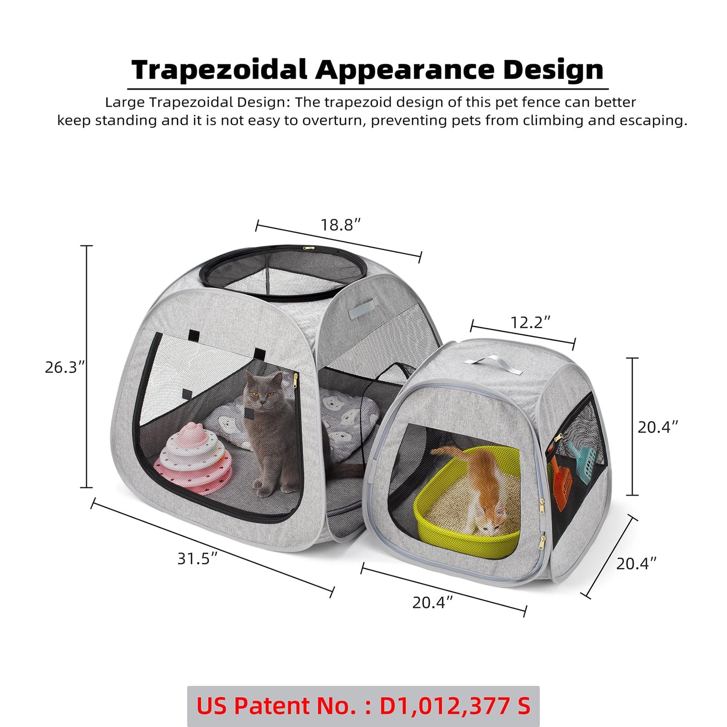 Tenrai Portable Cat Playpen, Trapezoidal Design for Better Standing, Foldable Pet Tent for Indoor and Outdoor Use of Kitten and Puppy, Dog Play Enclosure, Cat Houses & Condos