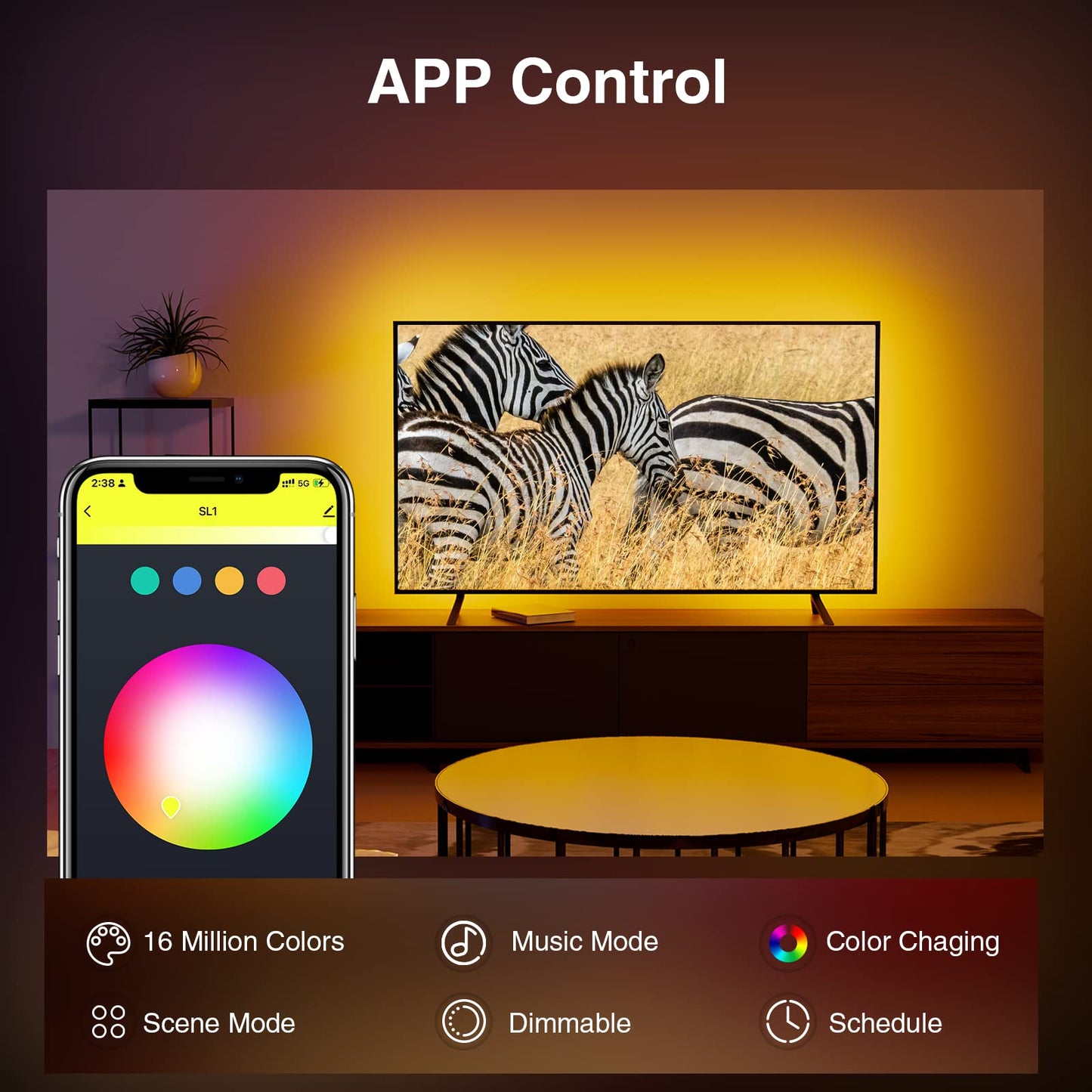 OHMAX Smart TV LED Backlight, 9.2ft Smart Home Lighting Compatible with Alexa & Google Assistant, App Remote Control, Music Sync 16 Million RGB Dimmable for 30-60in TV PC, 2.4Ghz WiFi