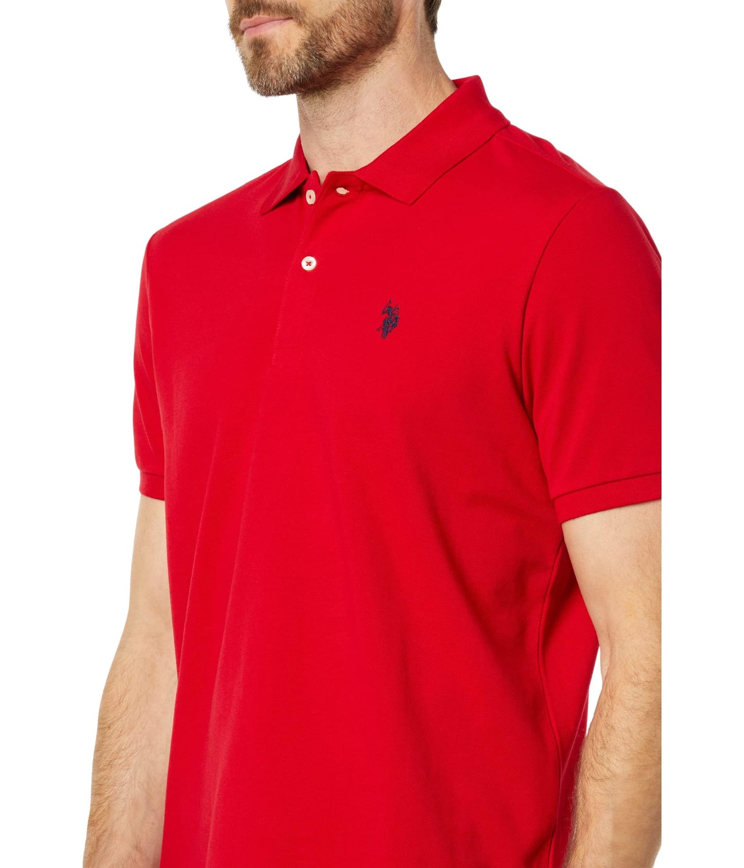 U.S. Polo Assn. Men's Classic Polo Shirt, Two-Button Closure Pique Polo Shirt, Summer Fashion Golf Shirt, Engine Red, Medium