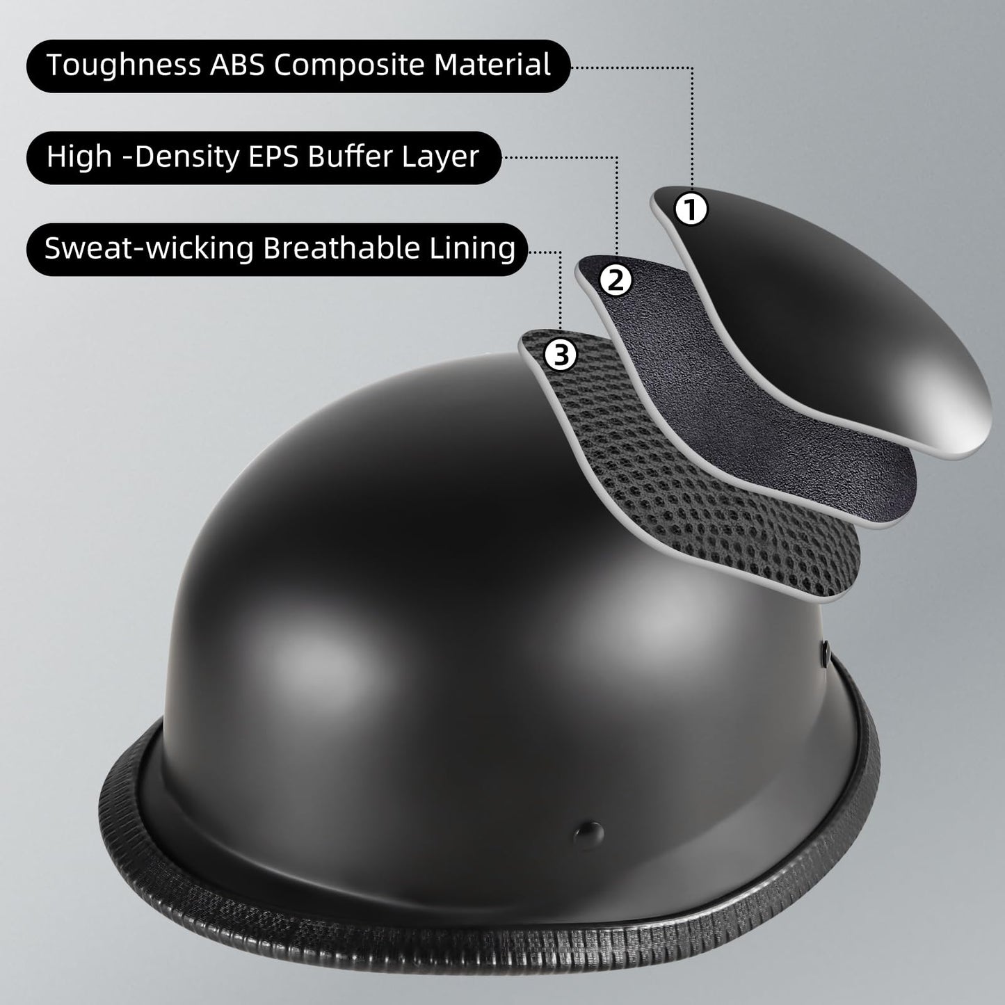 Motorcycle Half Helmets with Face Shield, German Style Motorcycle Helmet for Adult Men Women, DOT Approved Retro Half Shell Helmet for Moped Cruiser Scooter (XX-Large, 1Matt Black)