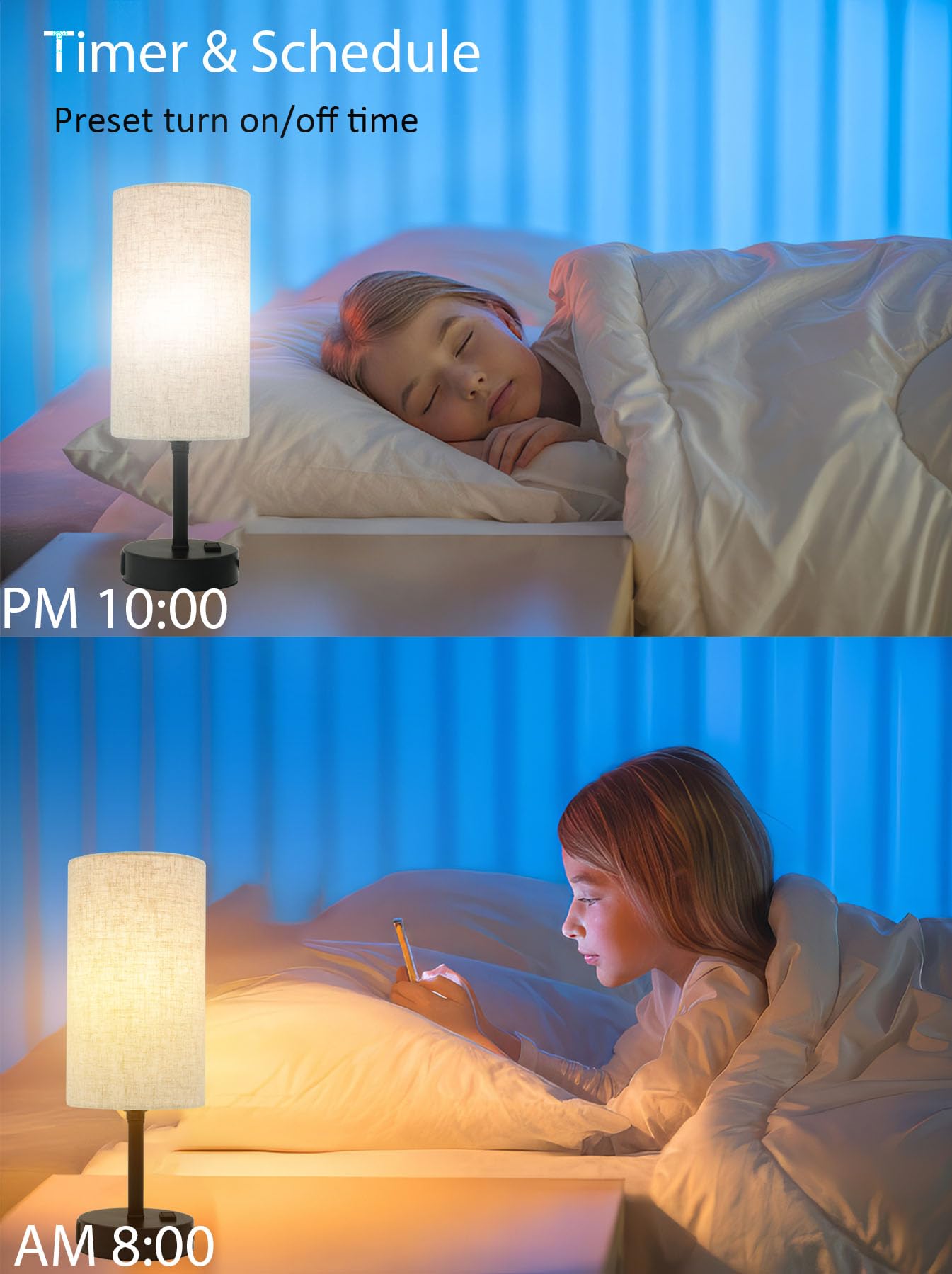 Eytueo Smart Table Lamp Work with HomeKit, Siri, Alexa, Google Assistant, Smart Beside Nightstand Lamp with AC Outlet & USB A+C Charging Ports, Ambiance Color Changing Bed Table Lamp for Bedroom